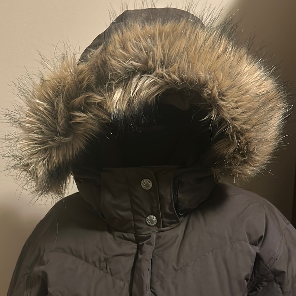 Dark Brown Columbia Titanium 550 Waterproof Down Jacket w/ Faux Fur Hood - Picture 2 of 7
